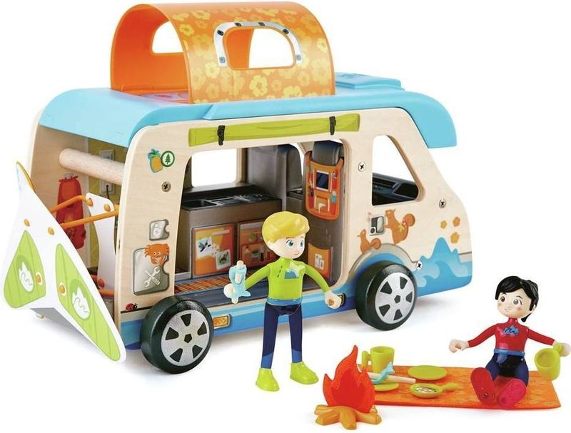 Hape - Adventure Van - Complete Mini Van met Accessoires - Camper met Activiteiten