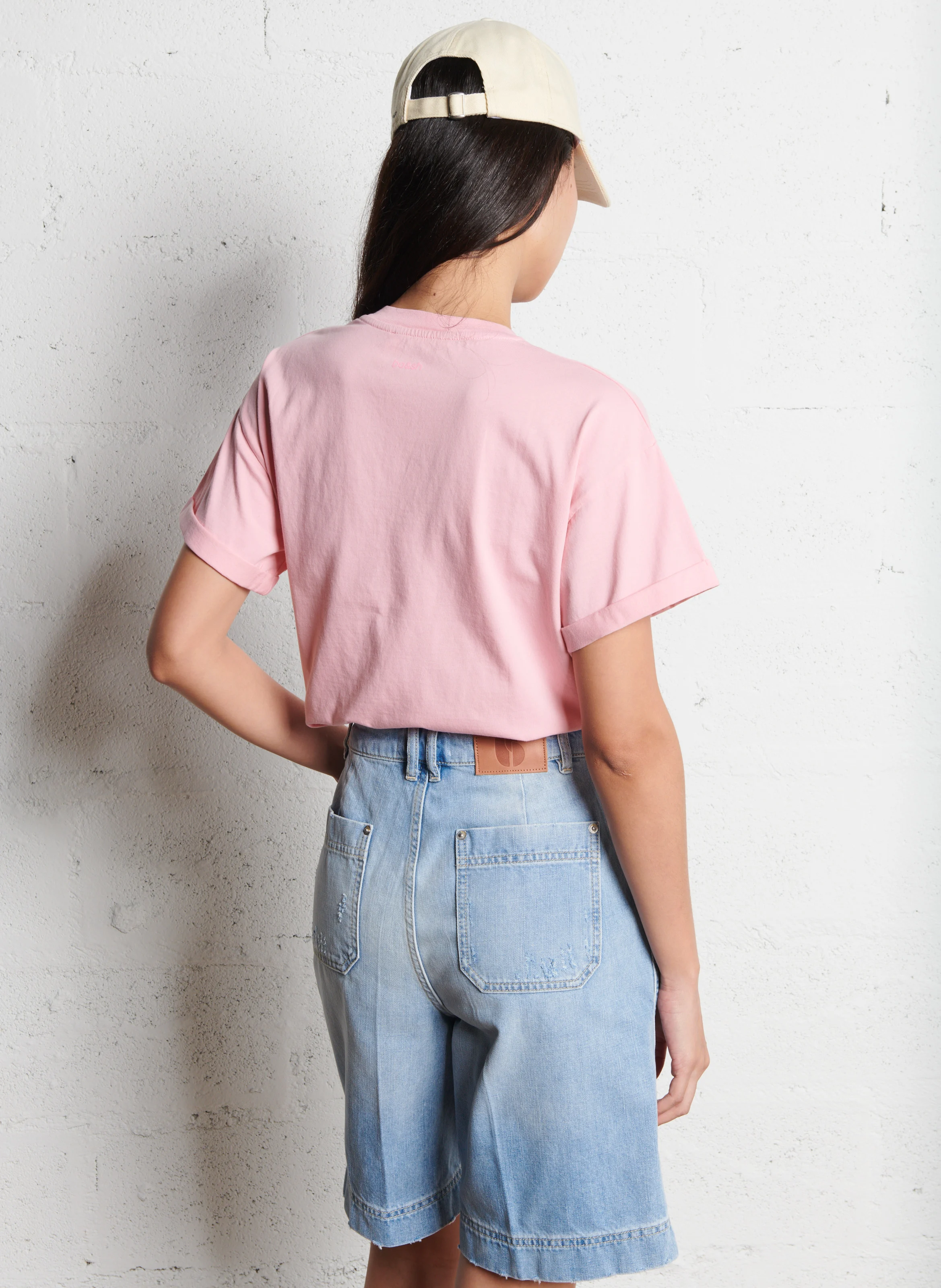 ROSIE - Tee-shirt droit col rond en coton | Rose