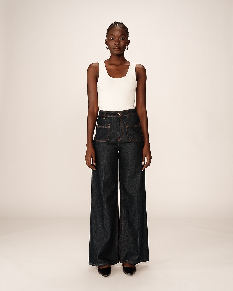 GRACE & MILA<br>Calça jeans de cintura alta com bolsos aplicados JUNHO