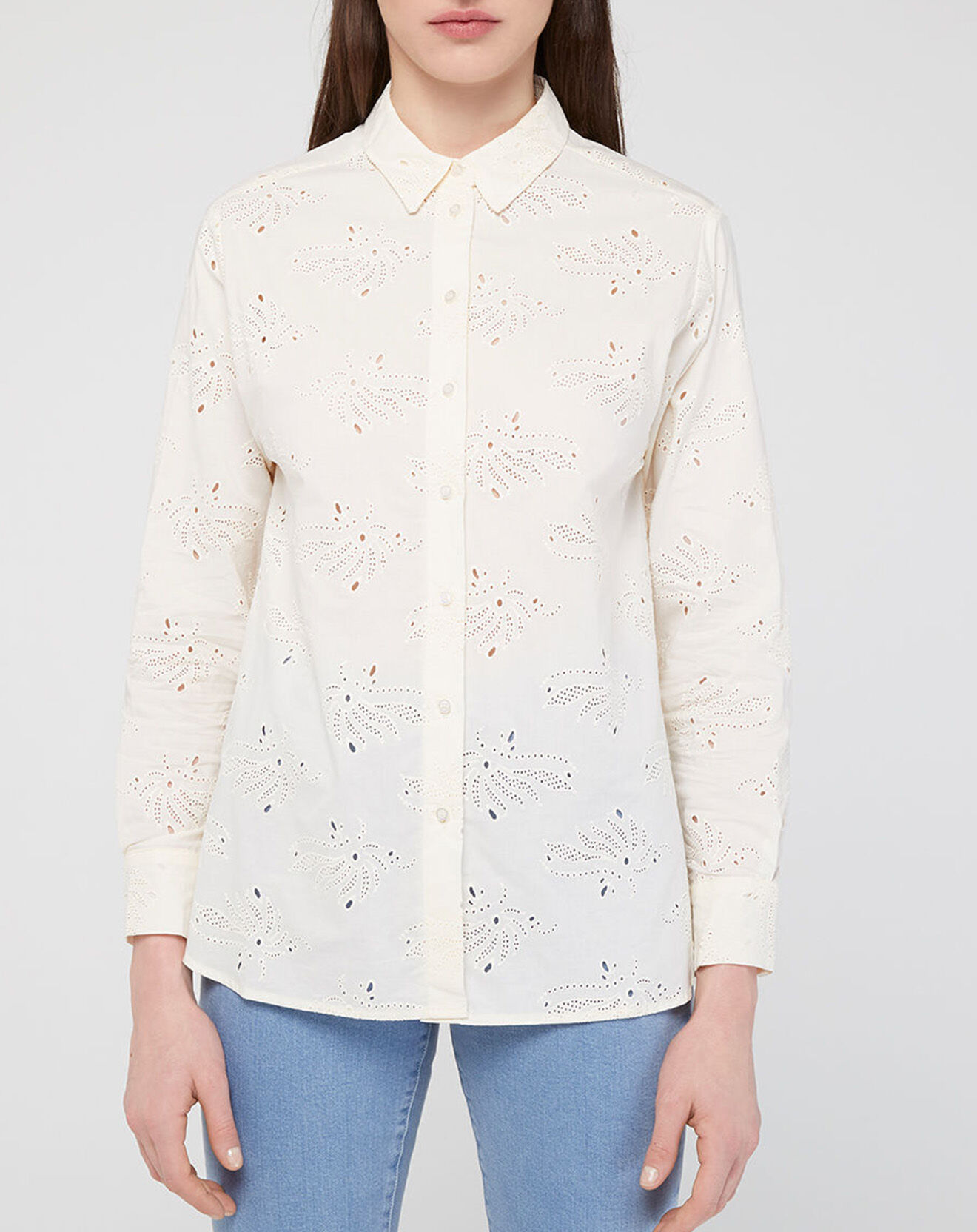 Galeries Lafayette Chemise Ebrizia brodée ajourée écrue