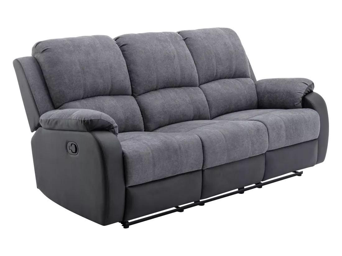 Canapés 3 places 2 places et un fauteuil relax en microfibre et simili gris et noir BRODY