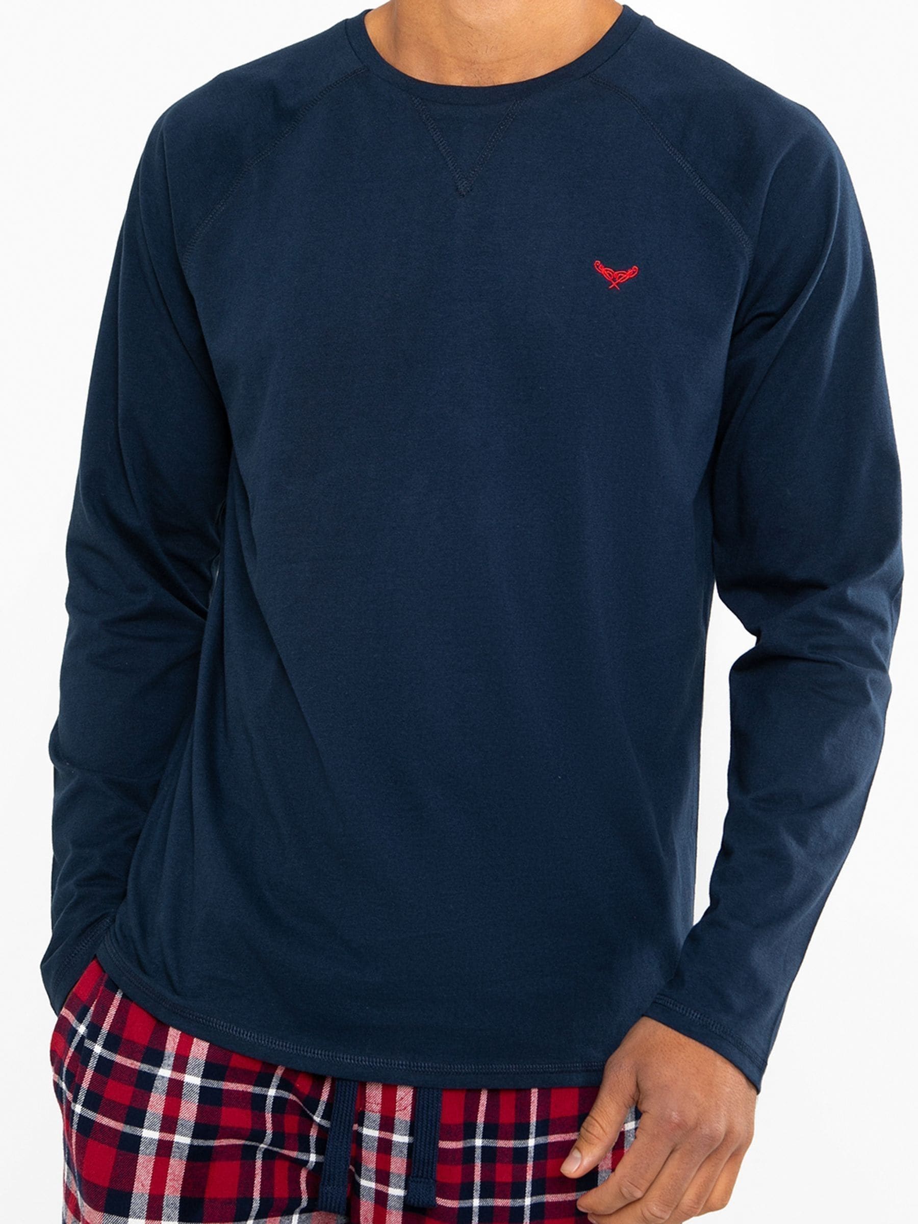 Donkerblauw - Threadbare - Pyjamaset van gemengde stoffen met lange mouwen