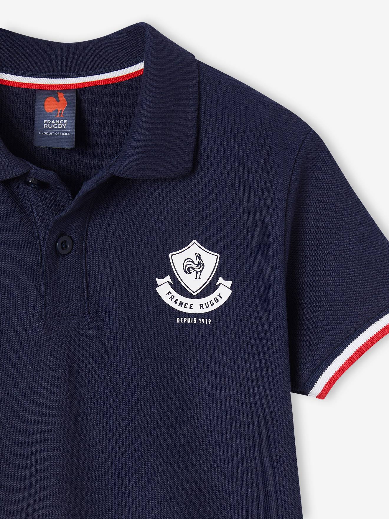 Camisa polo infantil de manga curta da France Rugby®, azul marinho