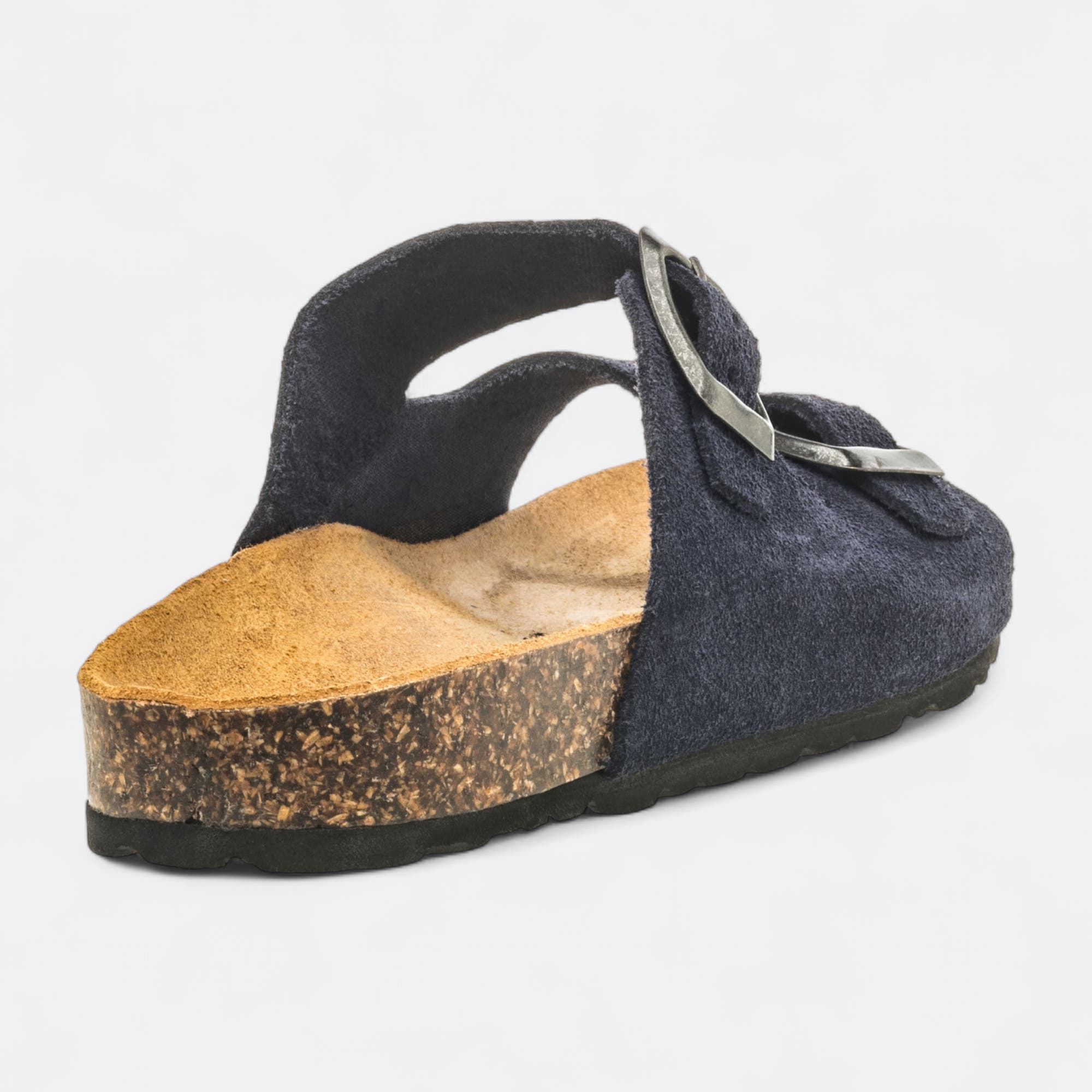 Mules semelle liège Garçon en cuir bleu marine