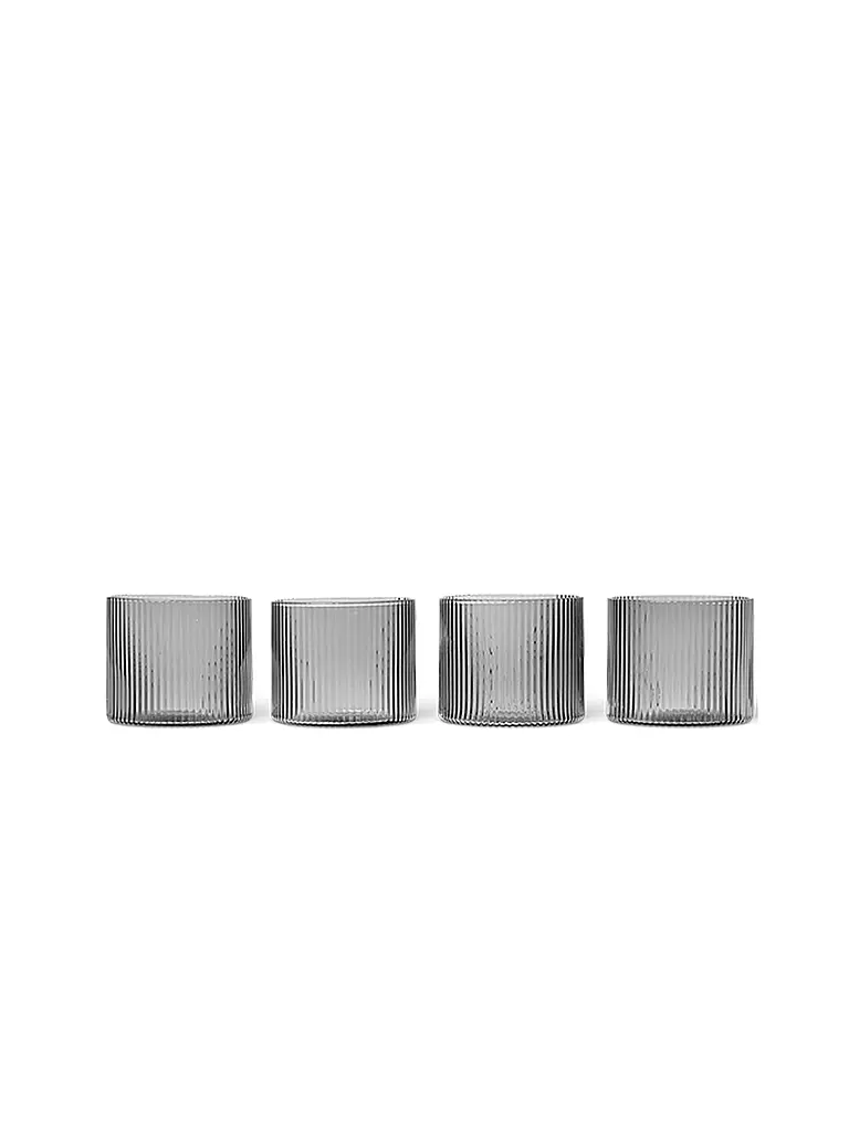FERM LIVING Glas 4-er SEt RIPPLE Smoked Grey transparent