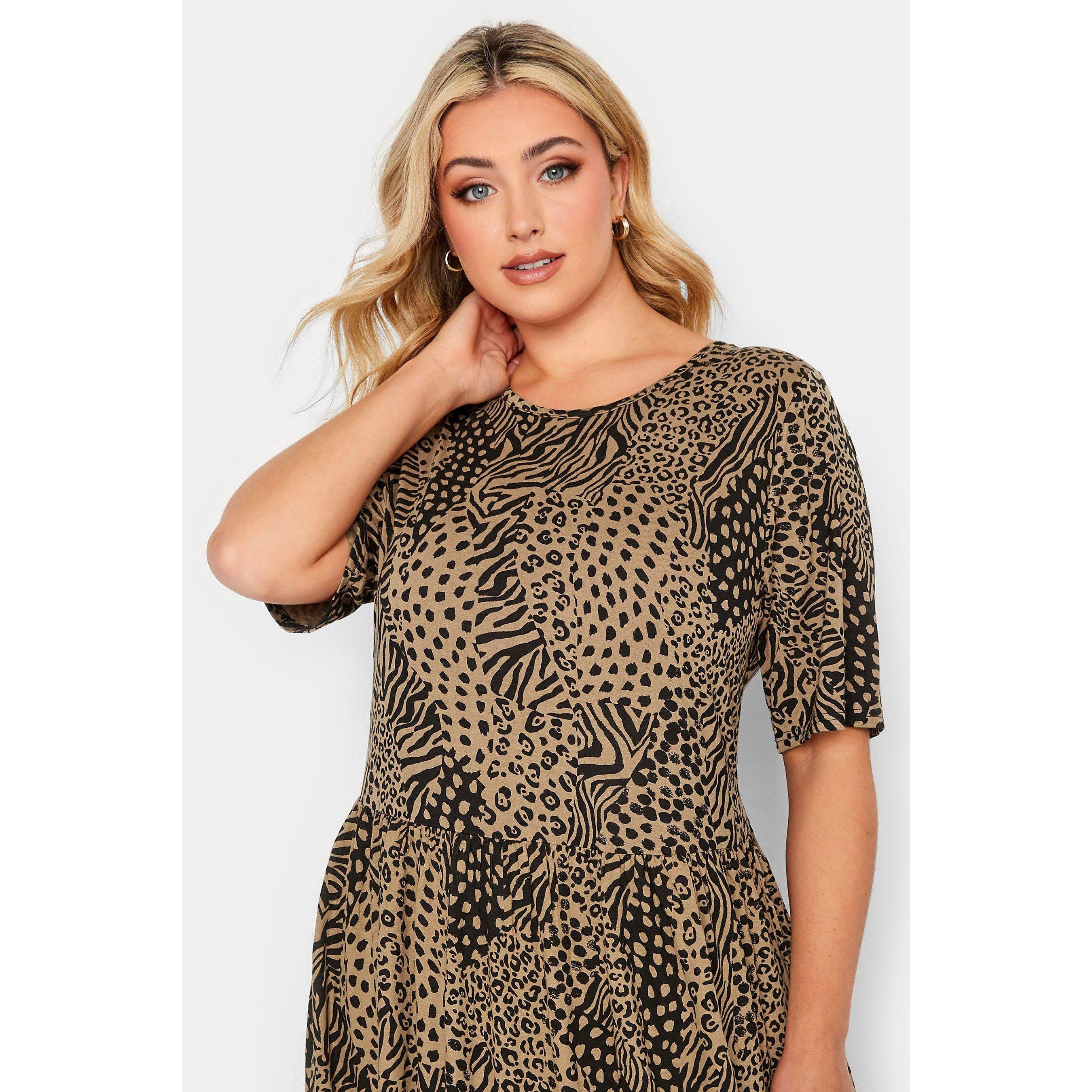 YOURS Curve Mixed Animal Midi Smock Dress
