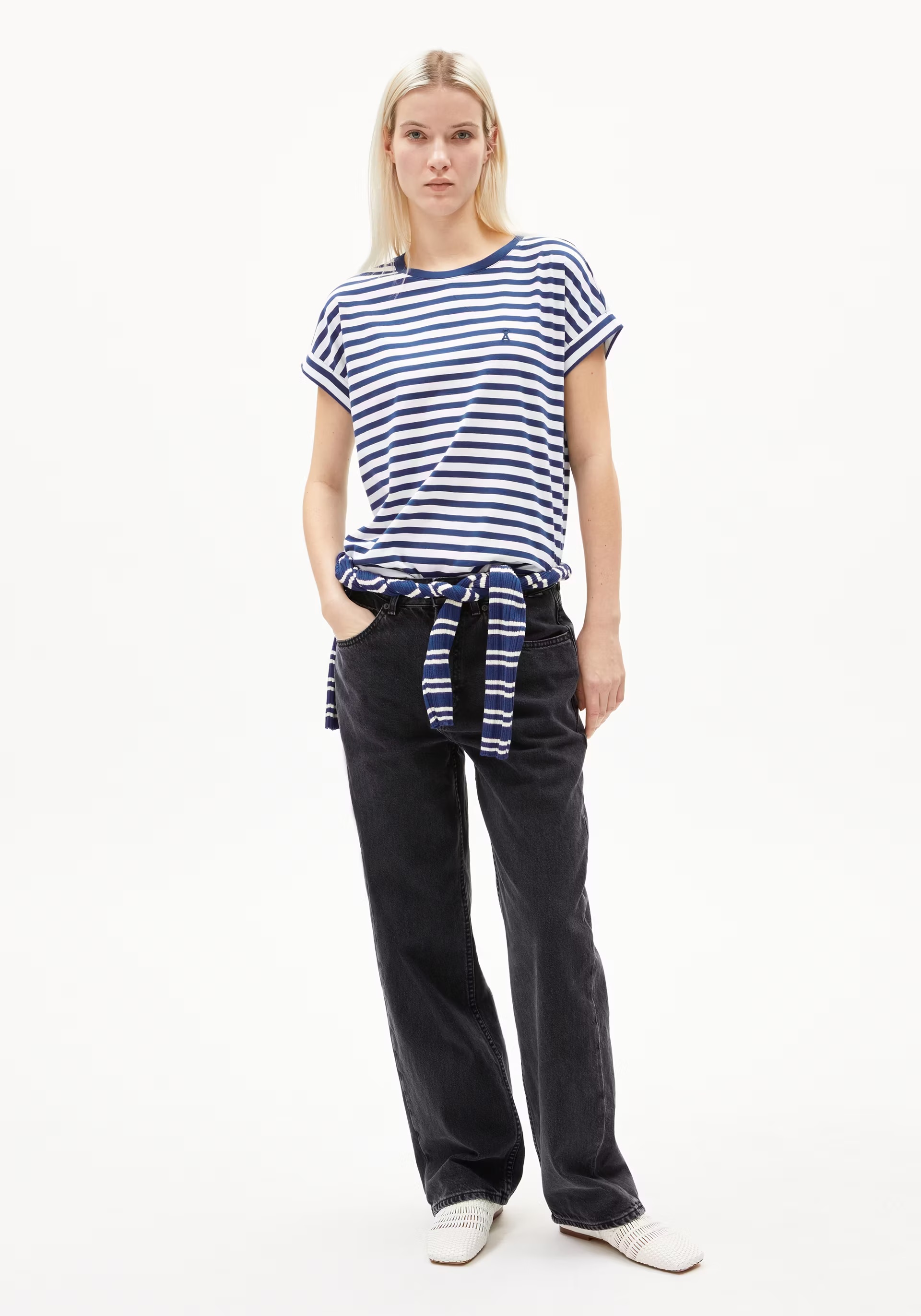 Armedangels T-Shirt Idaara Stripes White-Lapis Blue