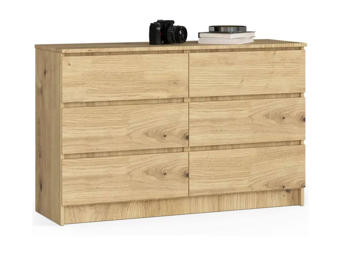 Commode AKORD K120 Chêne Artisan 120 cm 6 tiroirs façade Chêne Artisan 120x40x77 cm