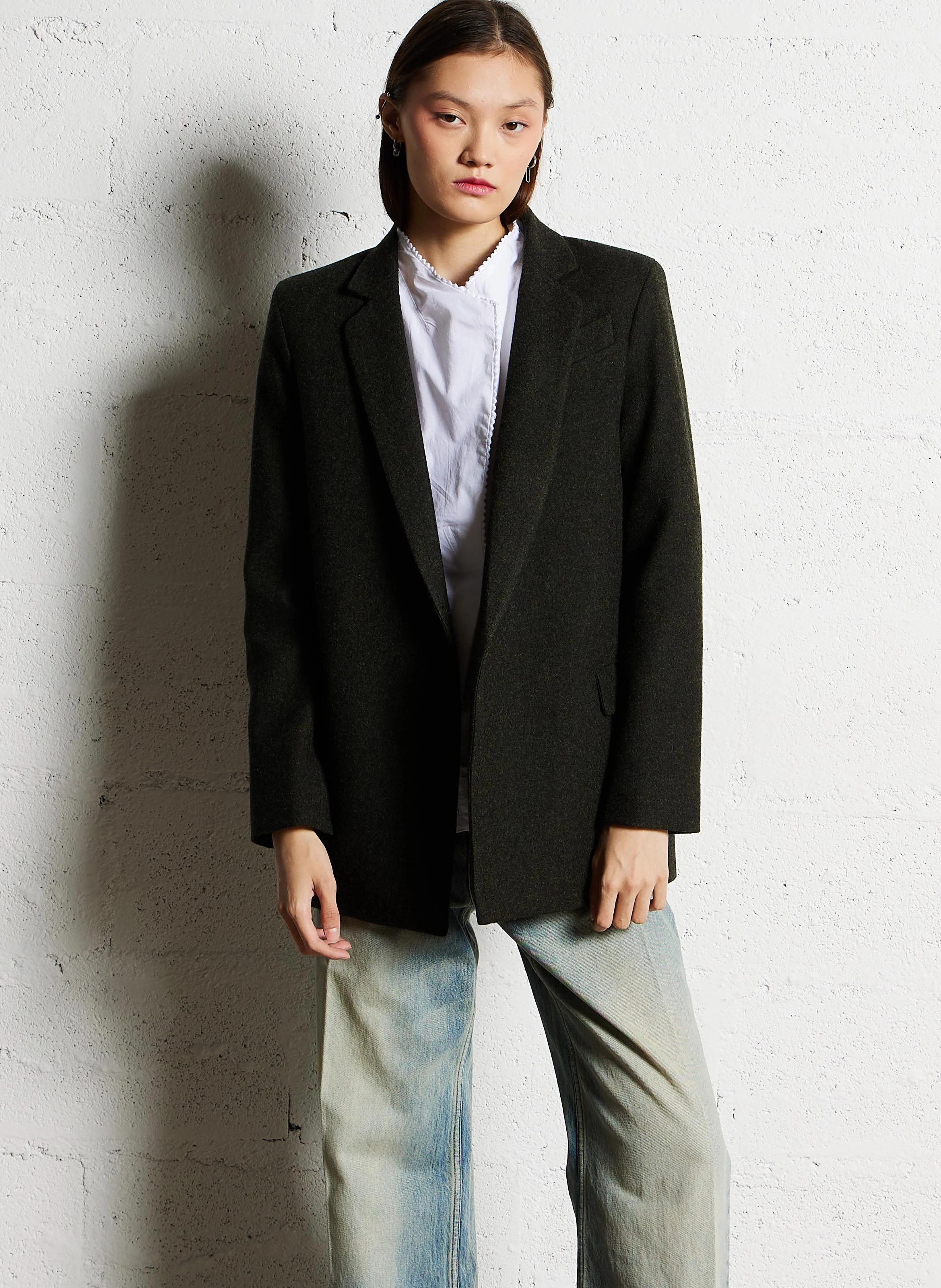 PHILOU - Veste col tailleur coupe droite| Kaki