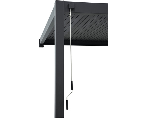 Pergola met lamellendak 3x3 kader RAL 7015 leigrijs incl. verticale zonwering (wandmontage)
