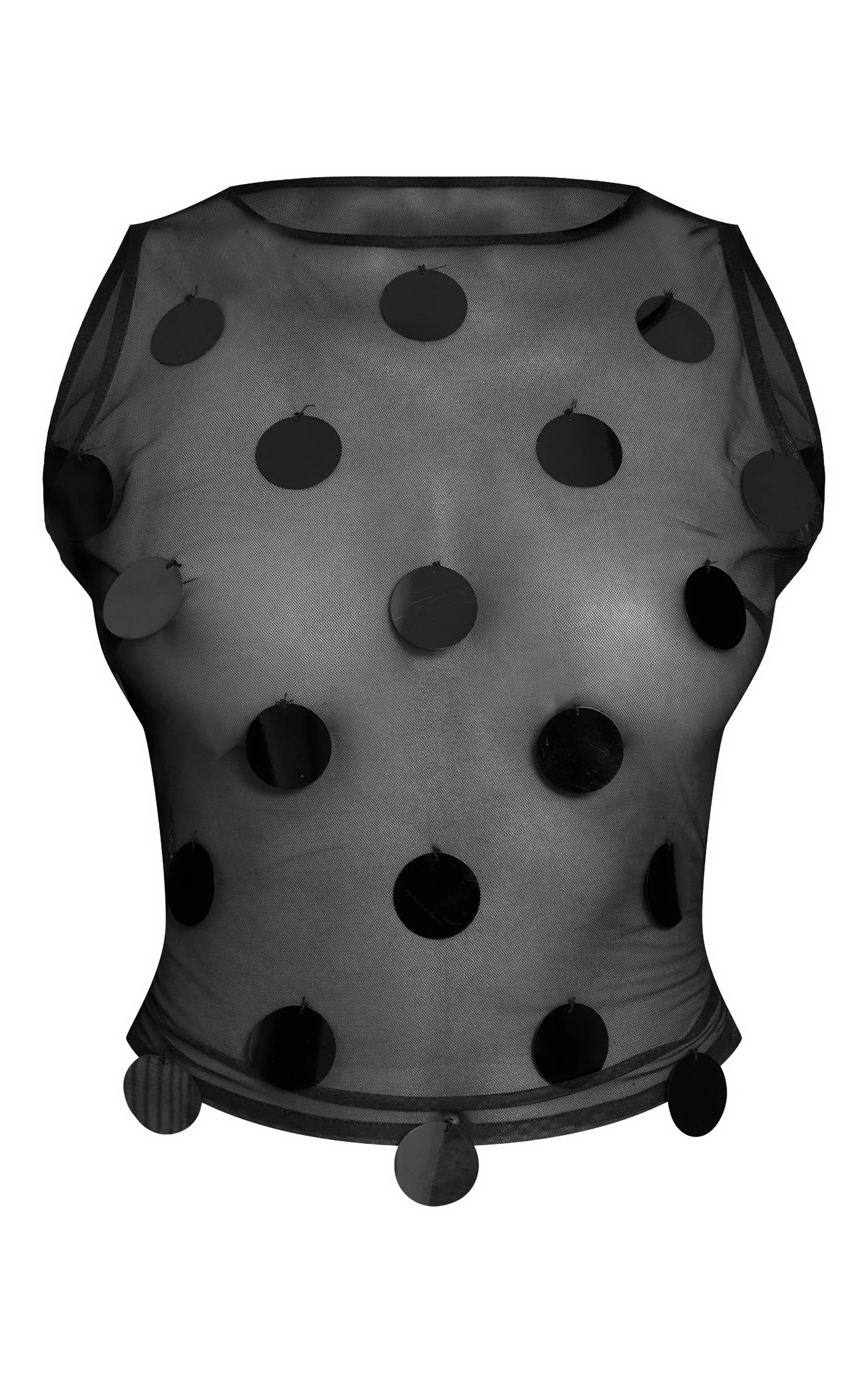 Noir Haut Long Premium Transparent À Sequins Disques Et Encolure Américaine