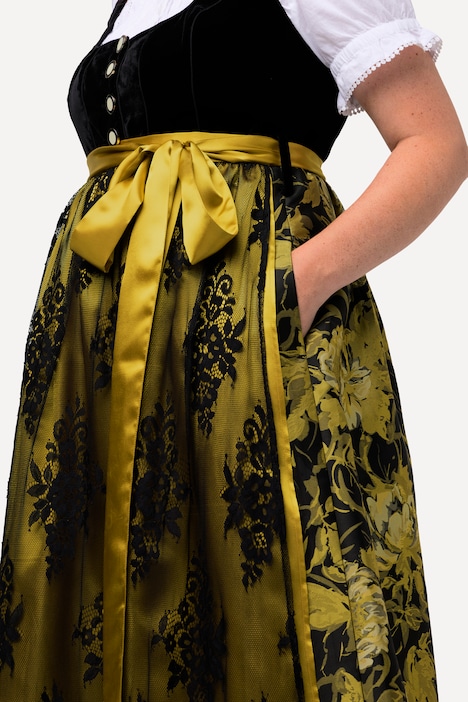 Dirndl, Carree-Ausschnitt, Samt-Top, Jacquard-Rock, ärmellos