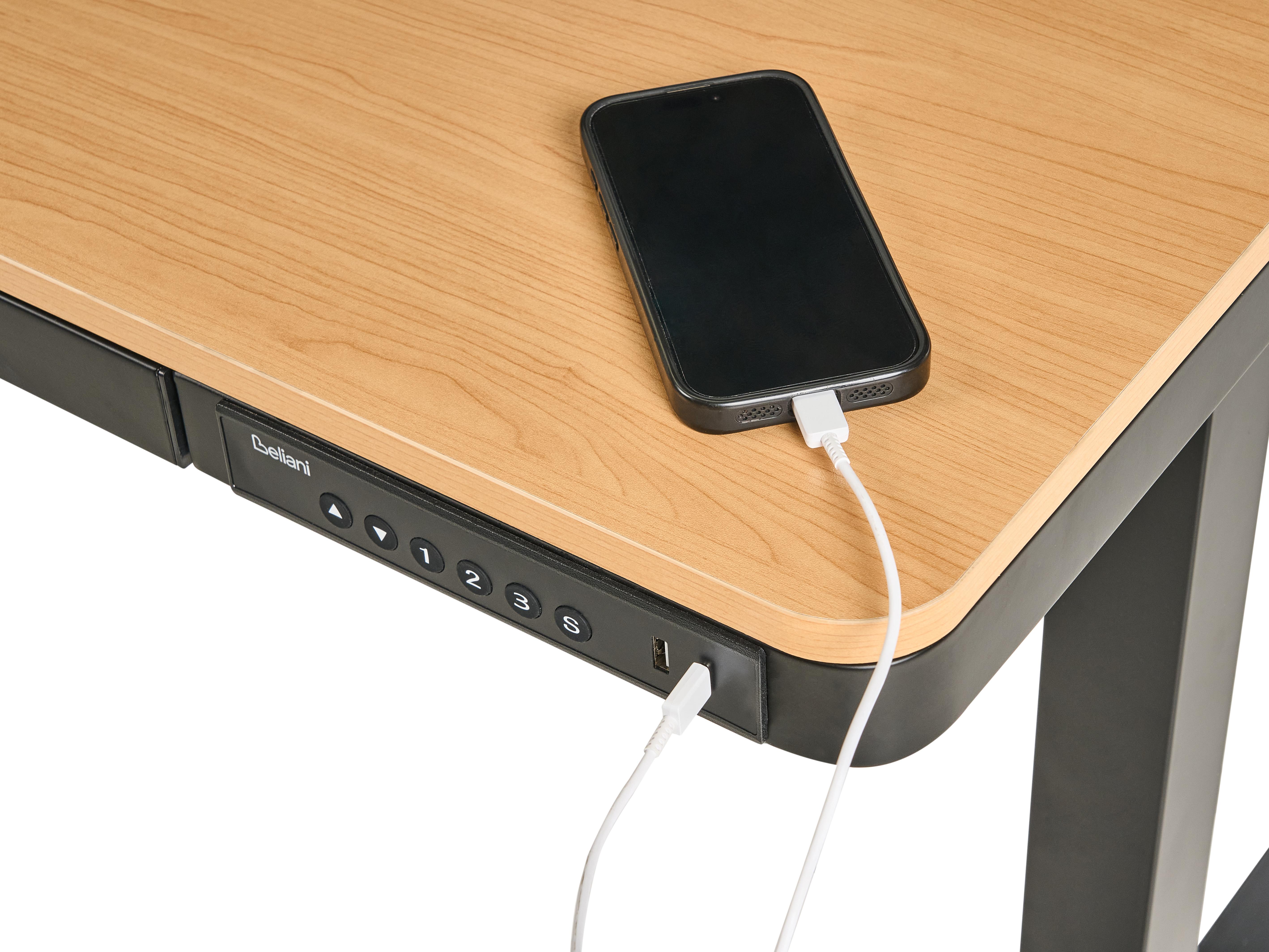 Elektrisch verstelbaar sta-bureau PENLY Zwart/lichtbruin 120 cm 60 cm met USB-poort