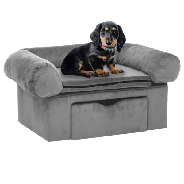 Sofá para Cães com Gaveta 75x50x38 cm Pelúcia Cinzento - 171076