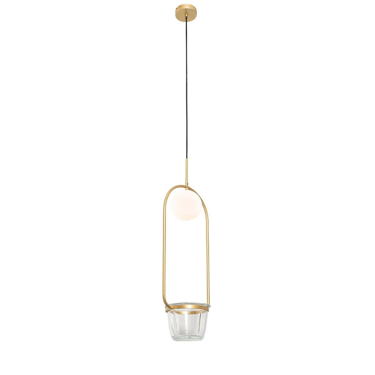 Art deco hanglamp goud met wit glas - Isabella