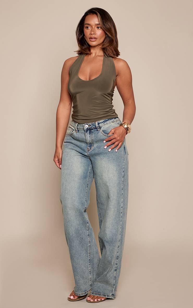 Délavage Vintage Jean Droit Taille Haute Stretch Sablier Sculptant