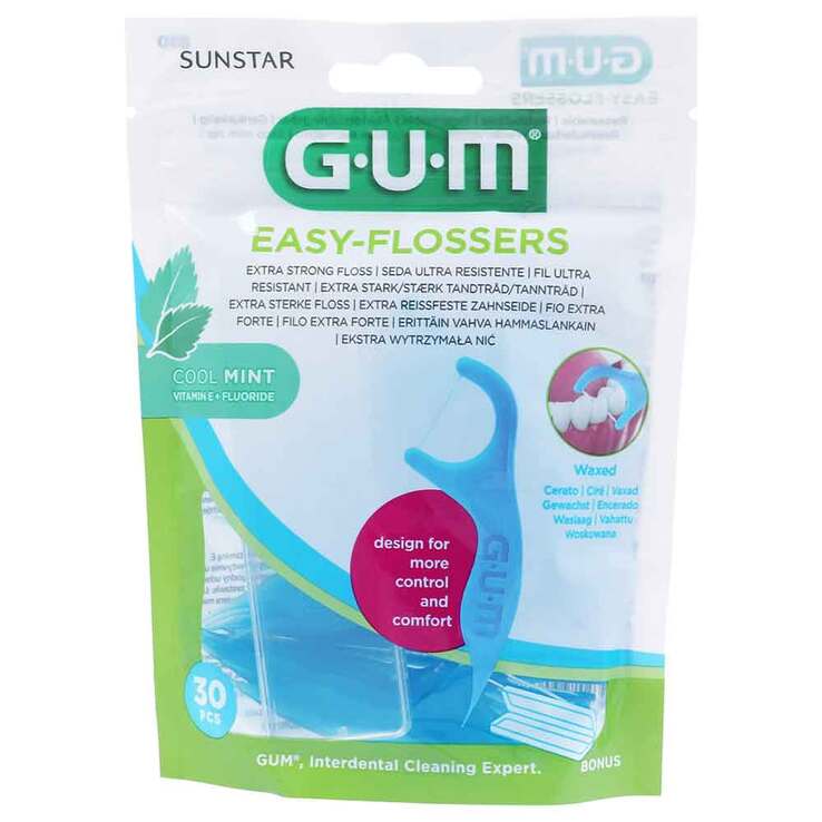 GUM Easy-Flossers Zahnseidesticks gewachst mint + Reise-Etui, 30 St
