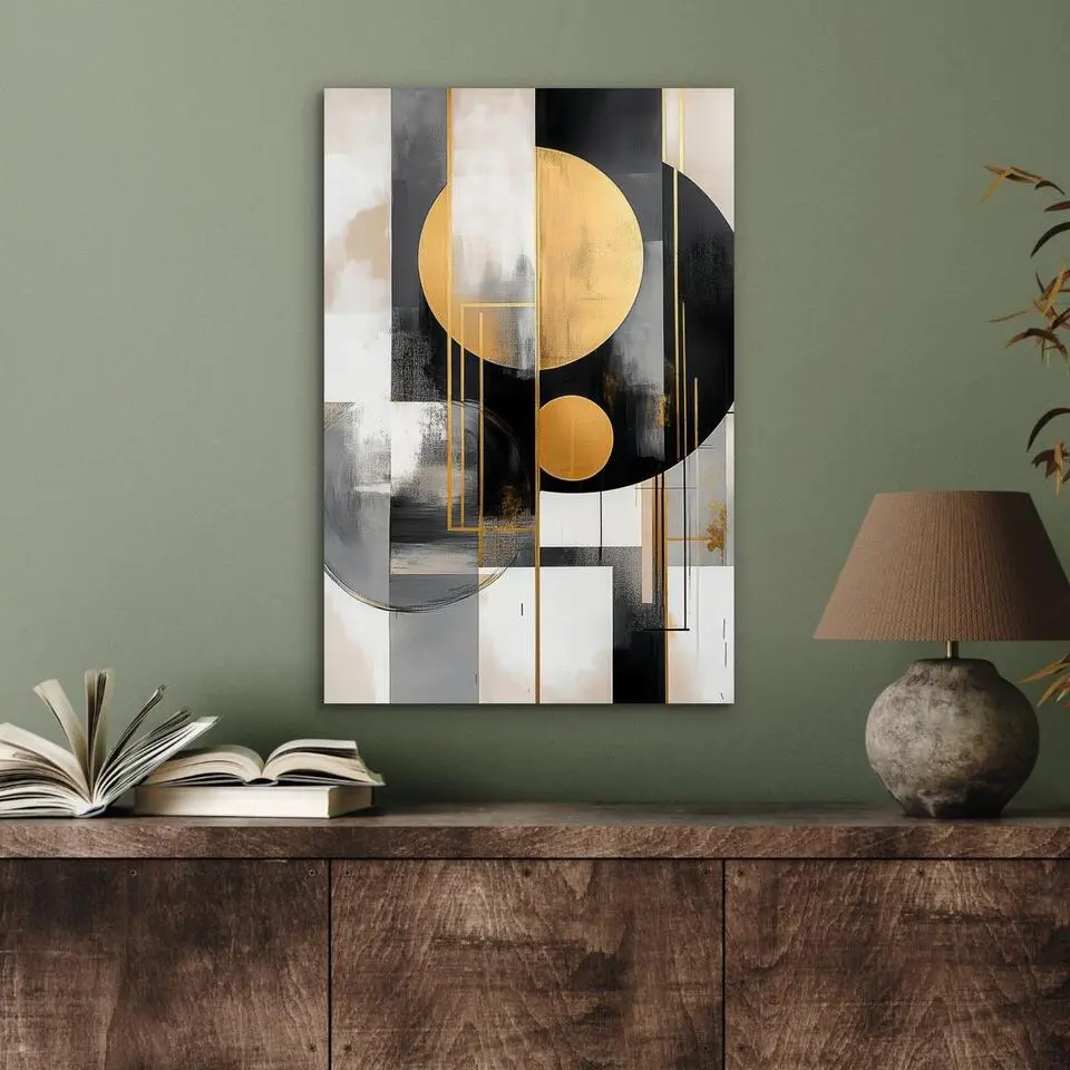MuchoWow Aluminium Schilderij 40x60cm Abstract Goud Zilver Vormen
