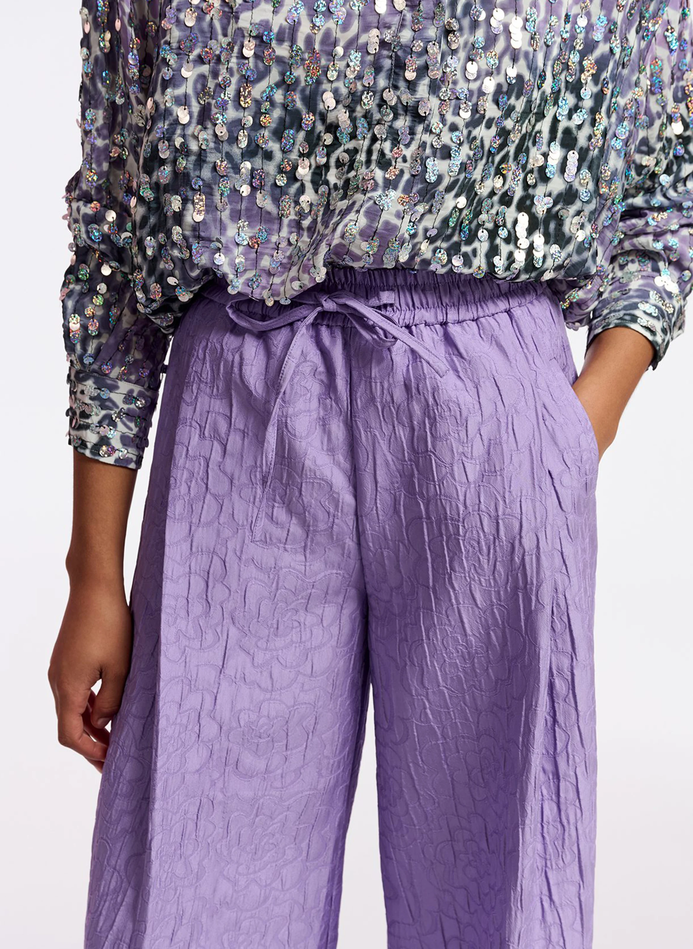 GONE - Pantalon large en jacquard fleuri | Violet