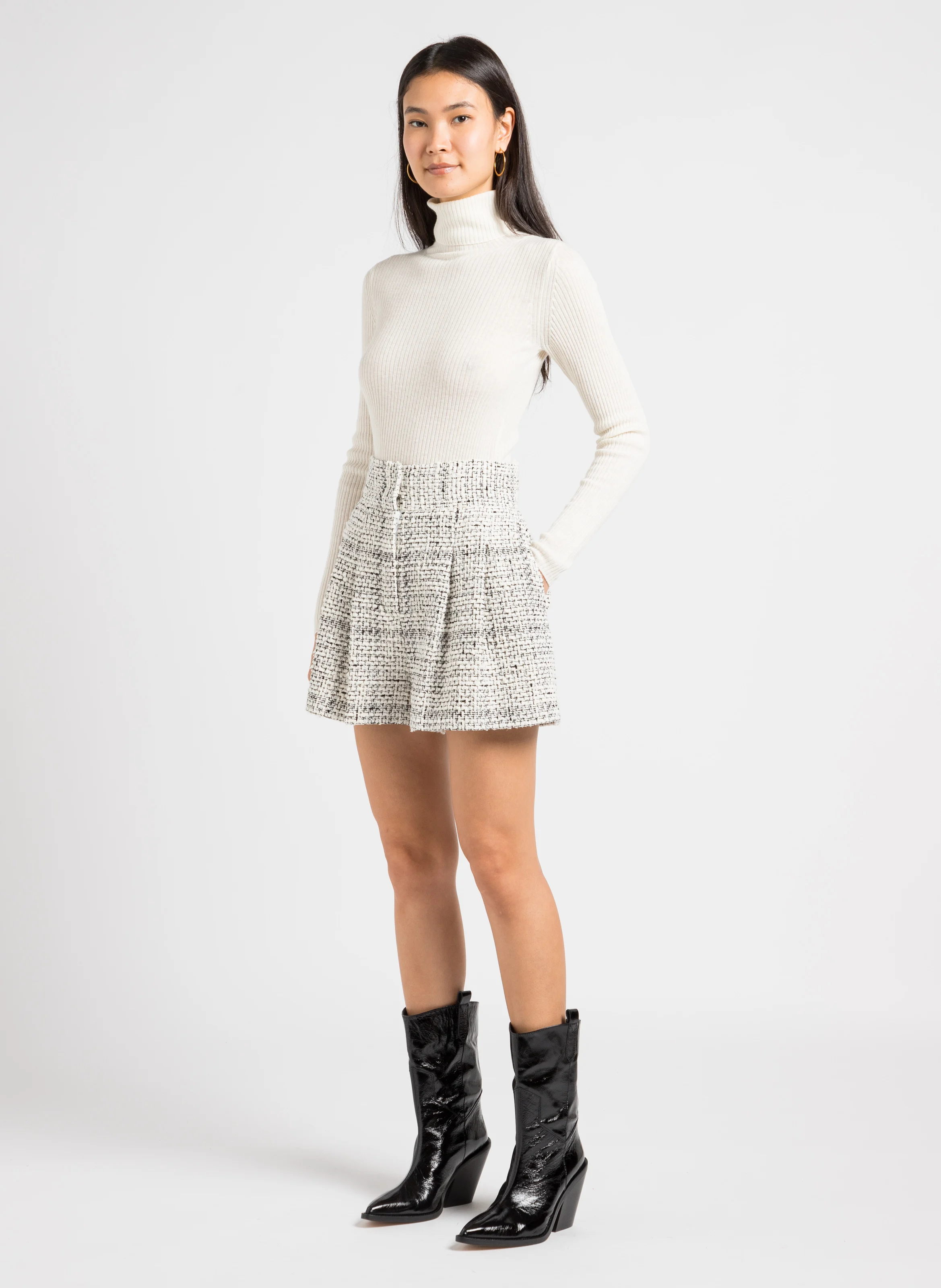 OFALI - Short taille haute en tweed | Blanc