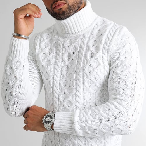 Pull Col Roulé Torsades 0357 Blanc