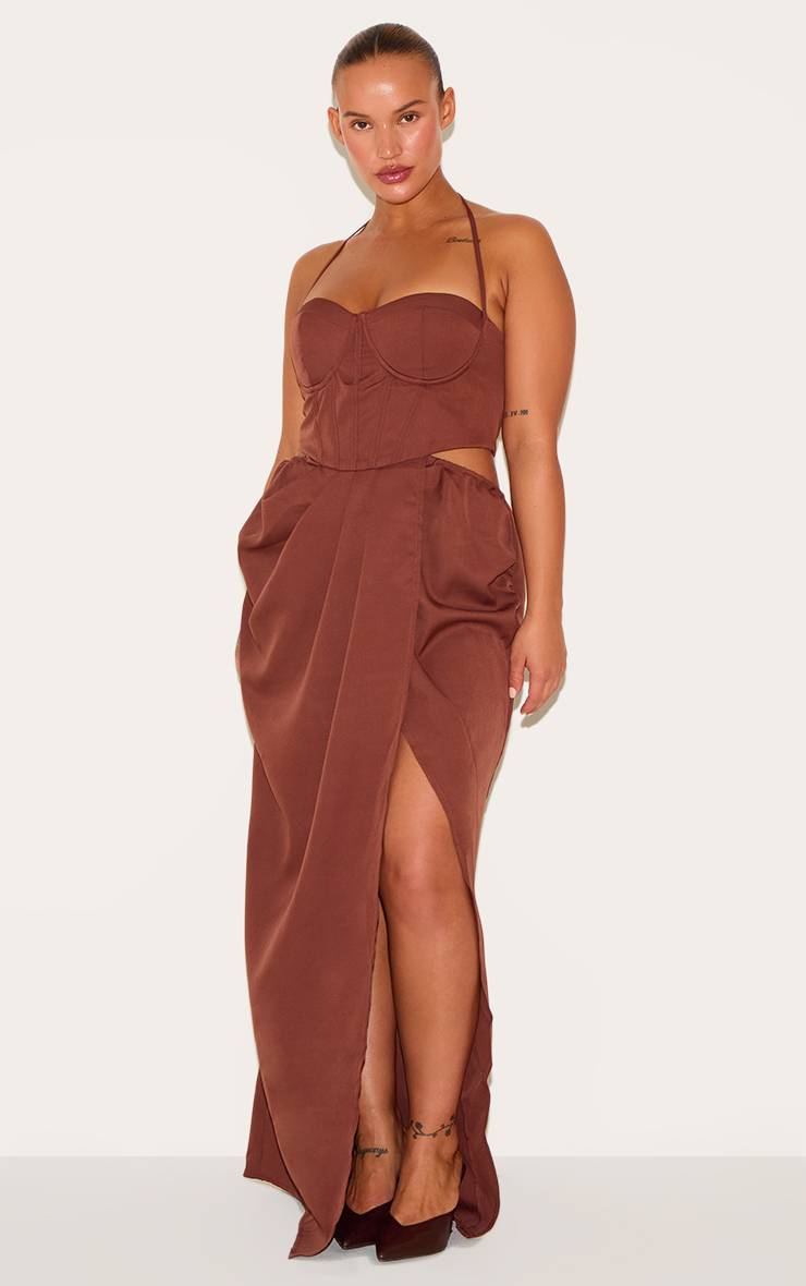 Chocolat Robe Longue Corset Froncée Grande Taille