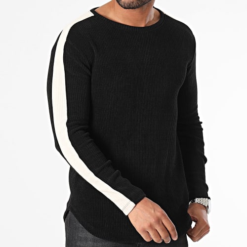 Sweat Crewneck A Bandes Noir Beige