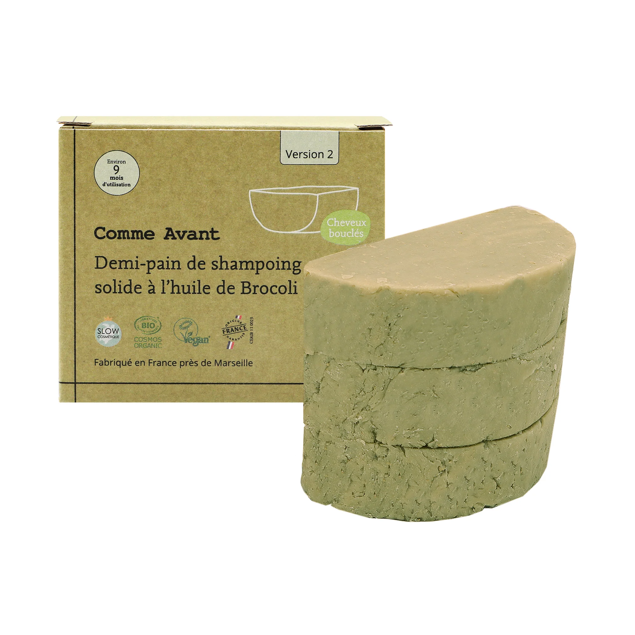 Shampoing solide cheveux colorés ou bouclés à l'huile de brocoli - Version 2 - 1 shampoing - 70g