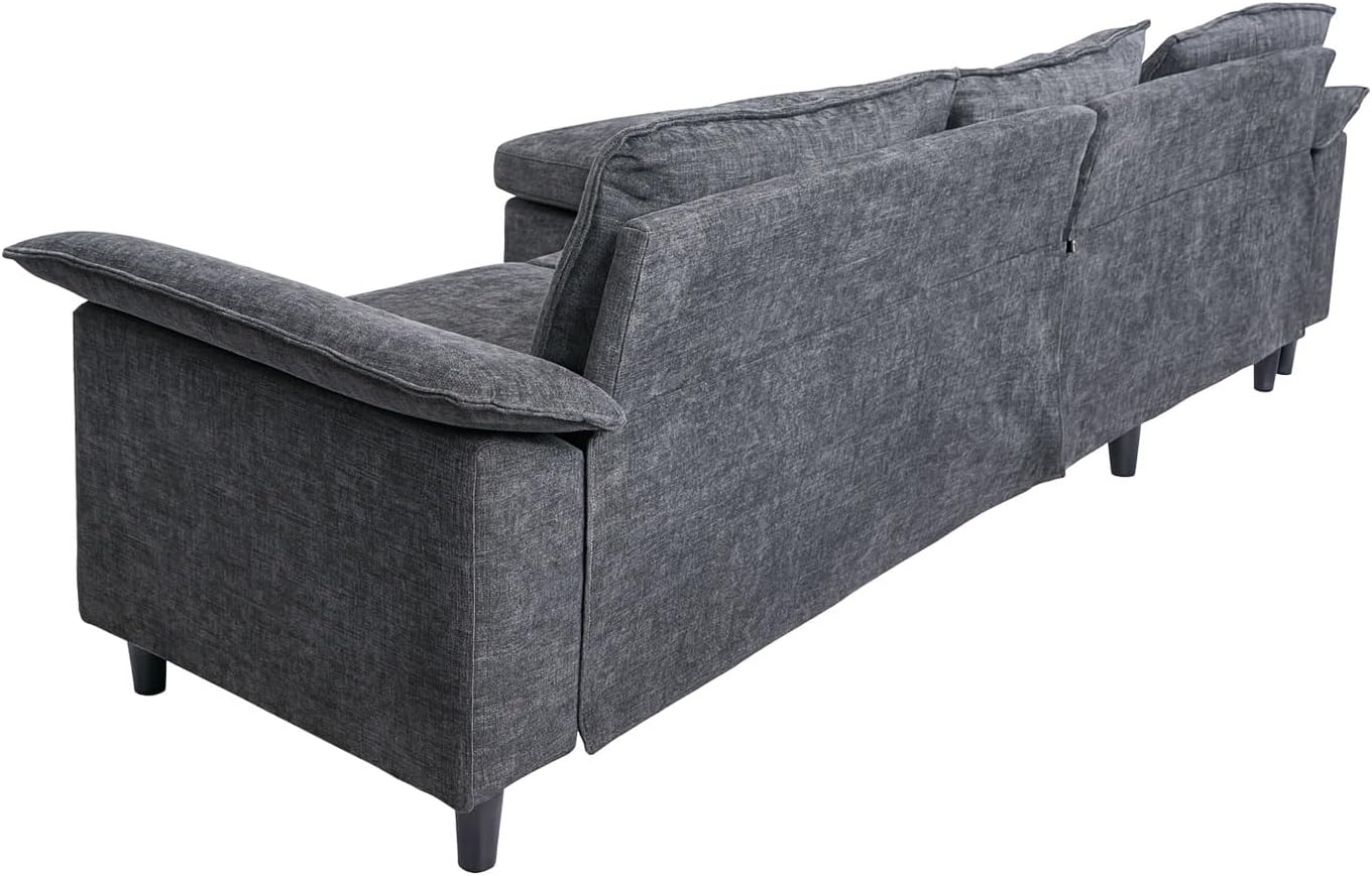 Mendler Sofa-Garnitur HWC-O71, Couch Sofa Ecksofa L-Form, Liegefläche Links/rechts, Stoff/Textil Holz 84x229x140cm - dunkelgrau