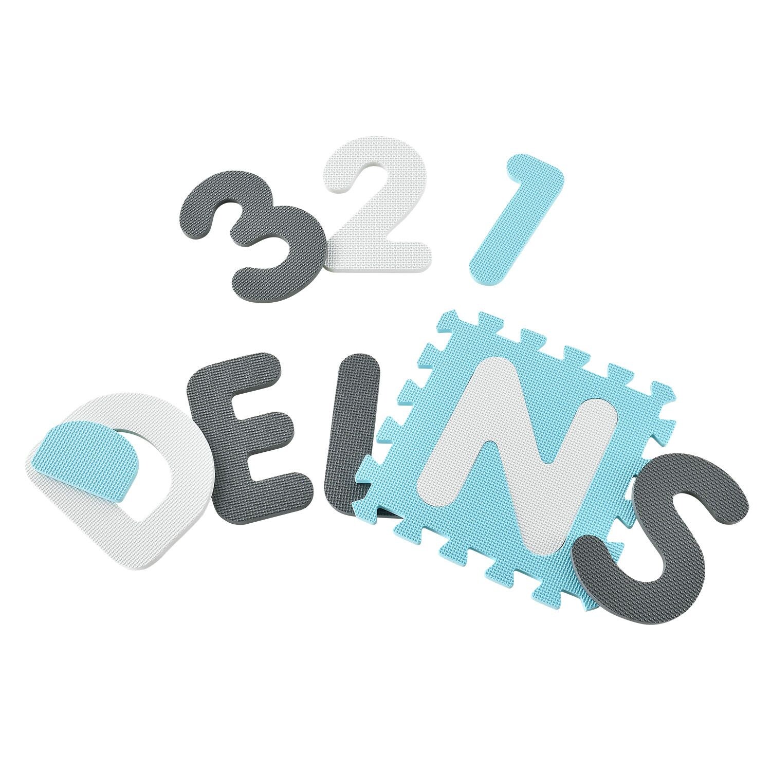 Juskys Kinder Puzzlematte Noah 36 Teile mit Buchstaben & Zahlen - rutschfest – blau für Jungen