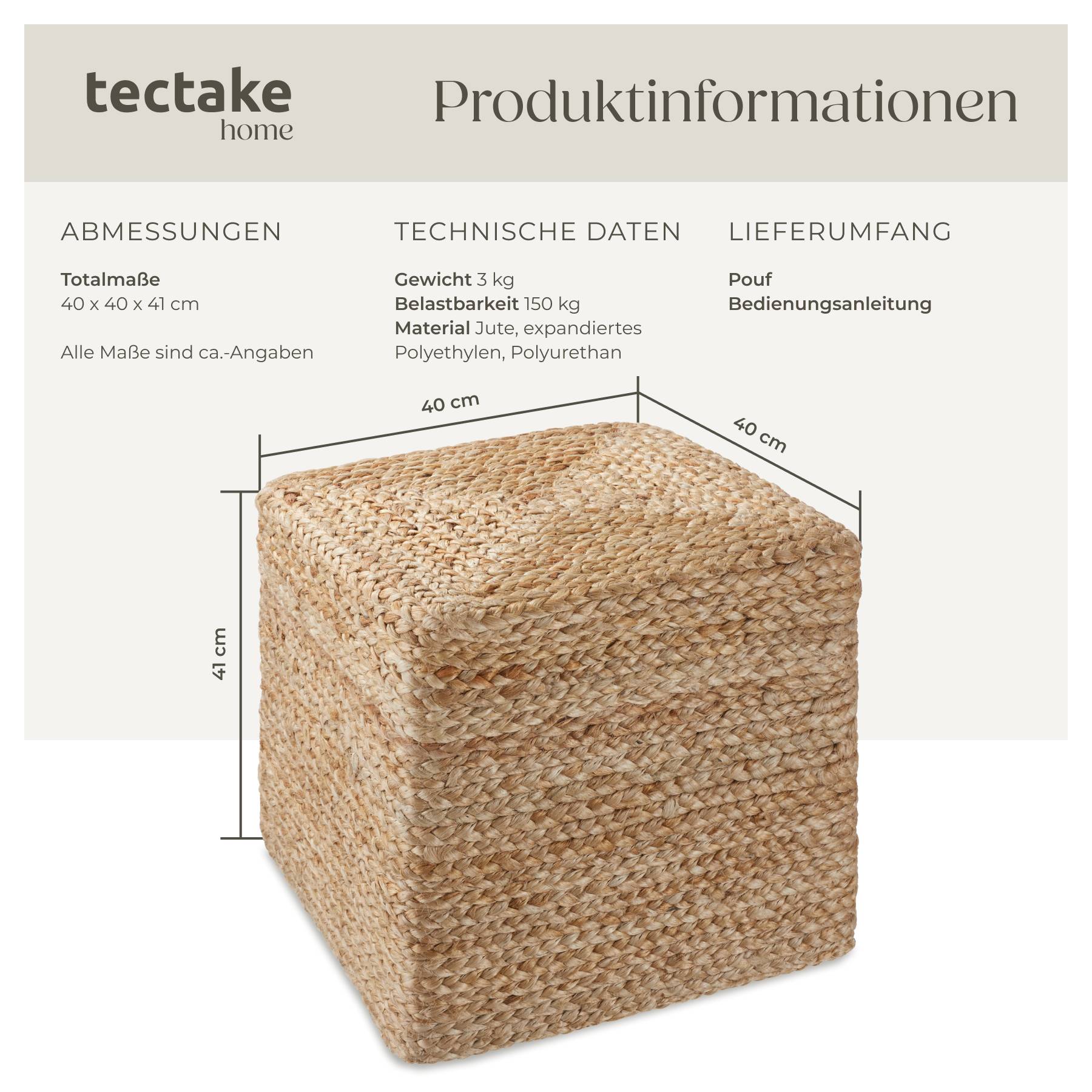 Handgefertigter Pouf Banno Cube