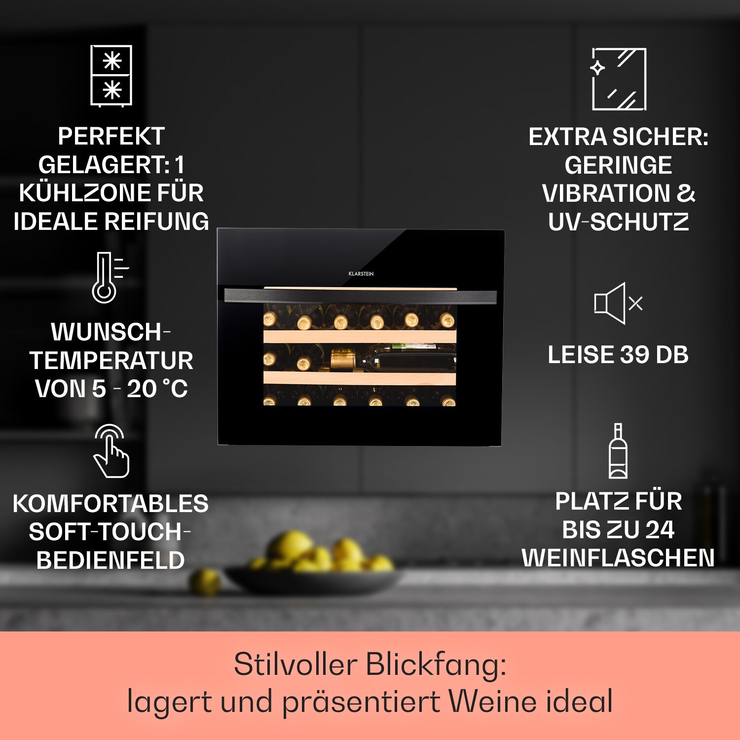 Vinsider 24 Built-In Uno Weinkühlschrank Einbaugerät 1 Zone 24 Fl