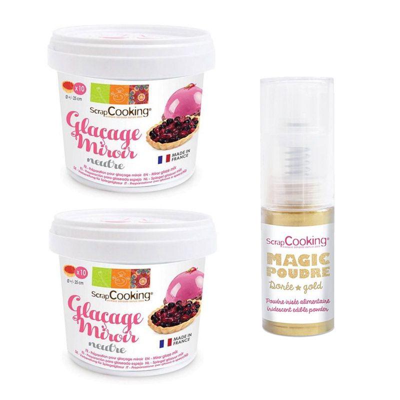 Préparation glaçage miroir neutre 440 g + 1 poudre alimentaire irisée