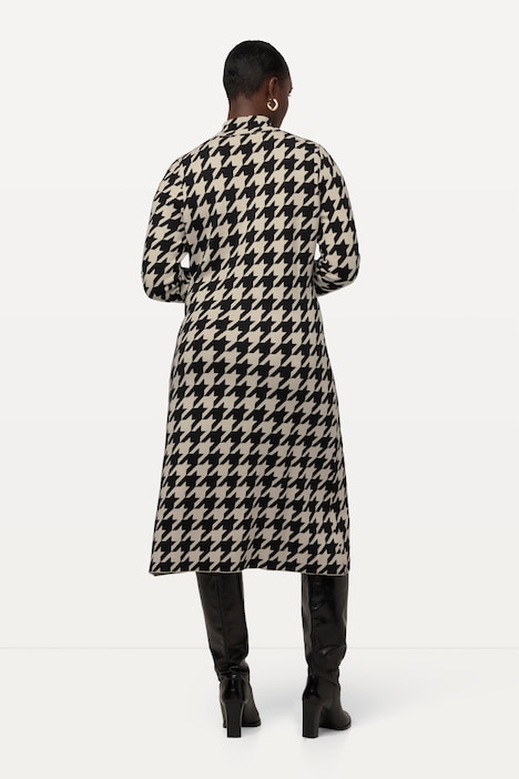 Strickkleid, Hahnentritt, Stehkragen, Langarm, Midikleid