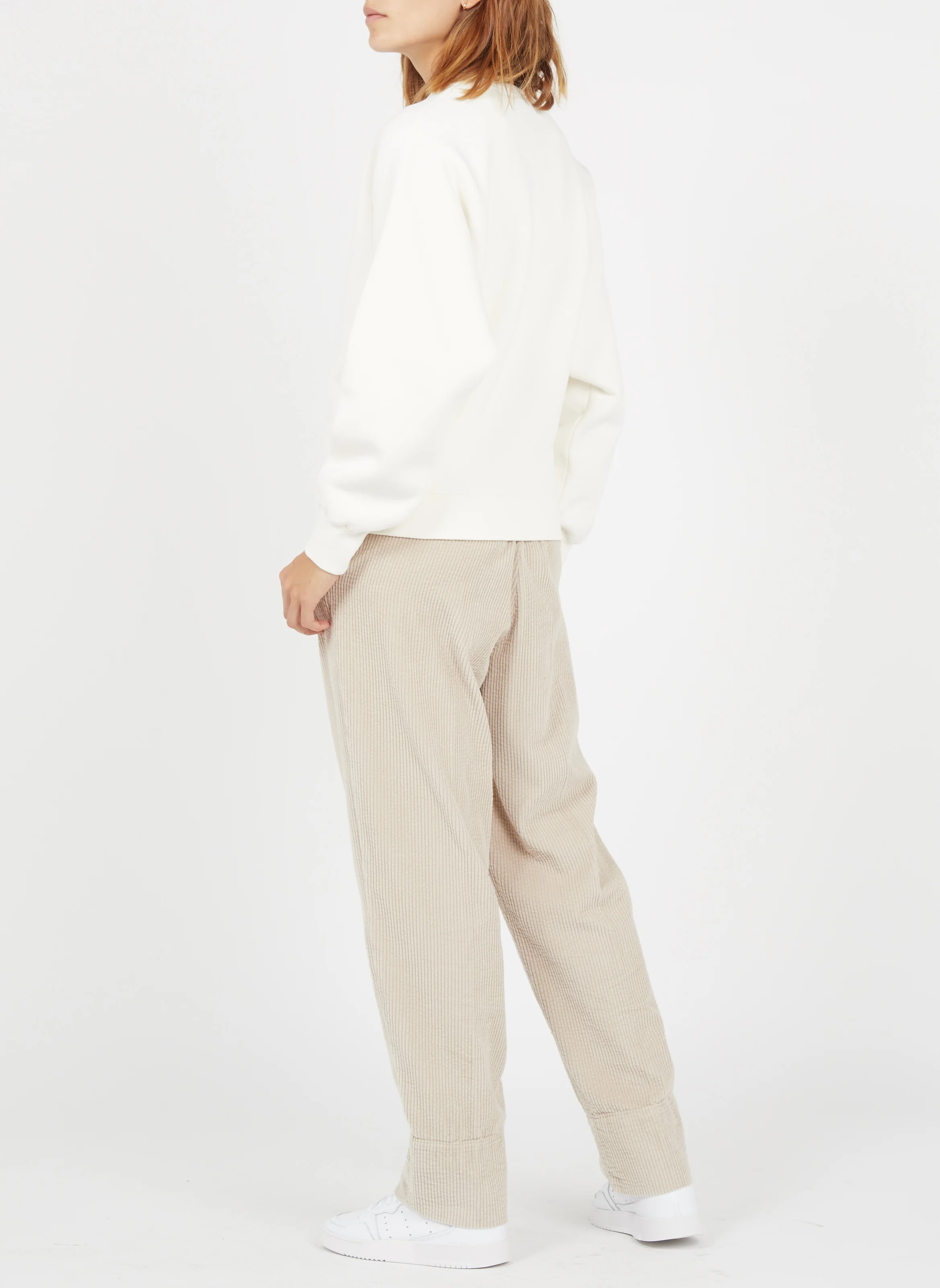 PADOW - Pantalon large taille haute en velours côtelé | Beige
