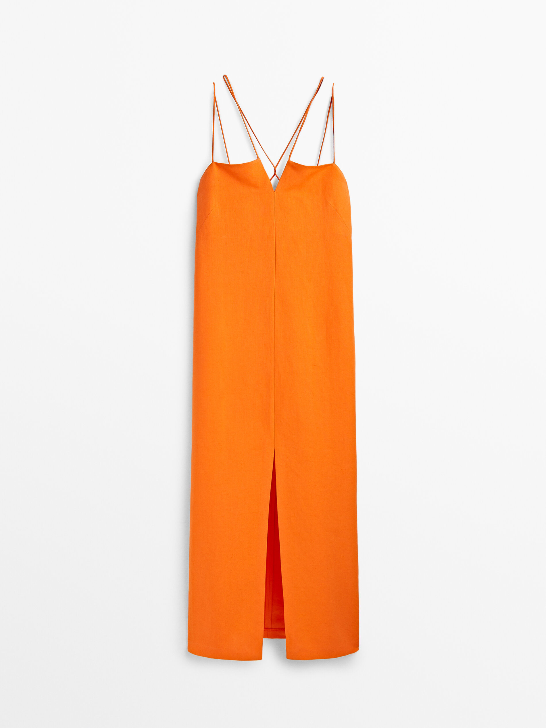 Vestido com aberturas para amarrar em linho - NARANJA
