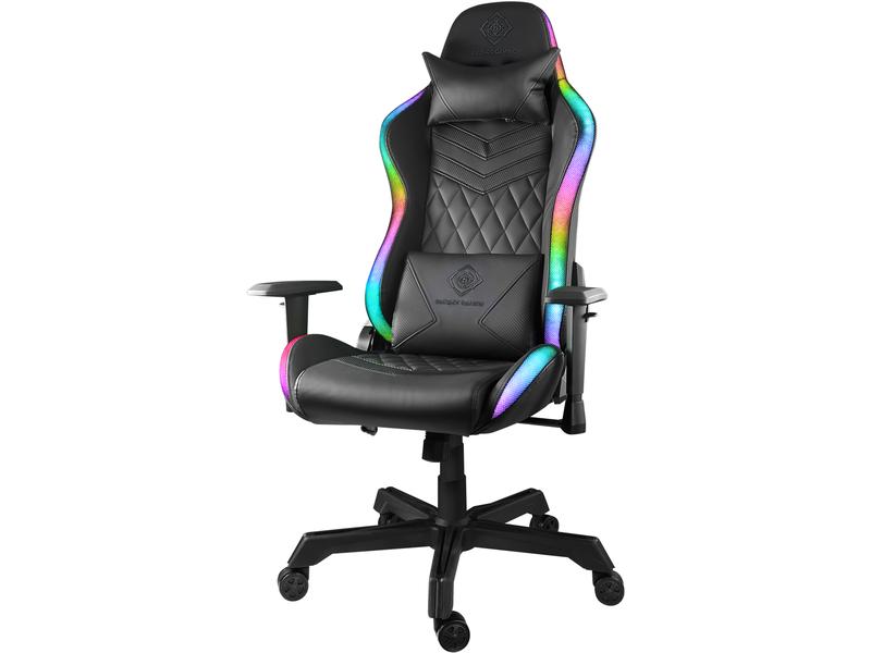 DELTACO Gaming-Stuhl DC410 Schwarz Gaming-Computerstuhl mit einstellbarer RGB-Beleuchtung und 120 kg Belastbarkeit