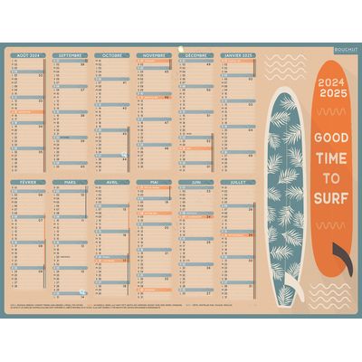 Calendrier Emploi du temps effaçable - 12 mois sur une face - 32 x 42 cm - Bouchut