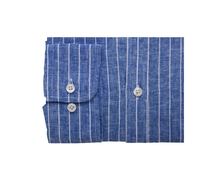 Chemise coton lin Chambray Bleu Océan Liseré Blanc - ELRIC