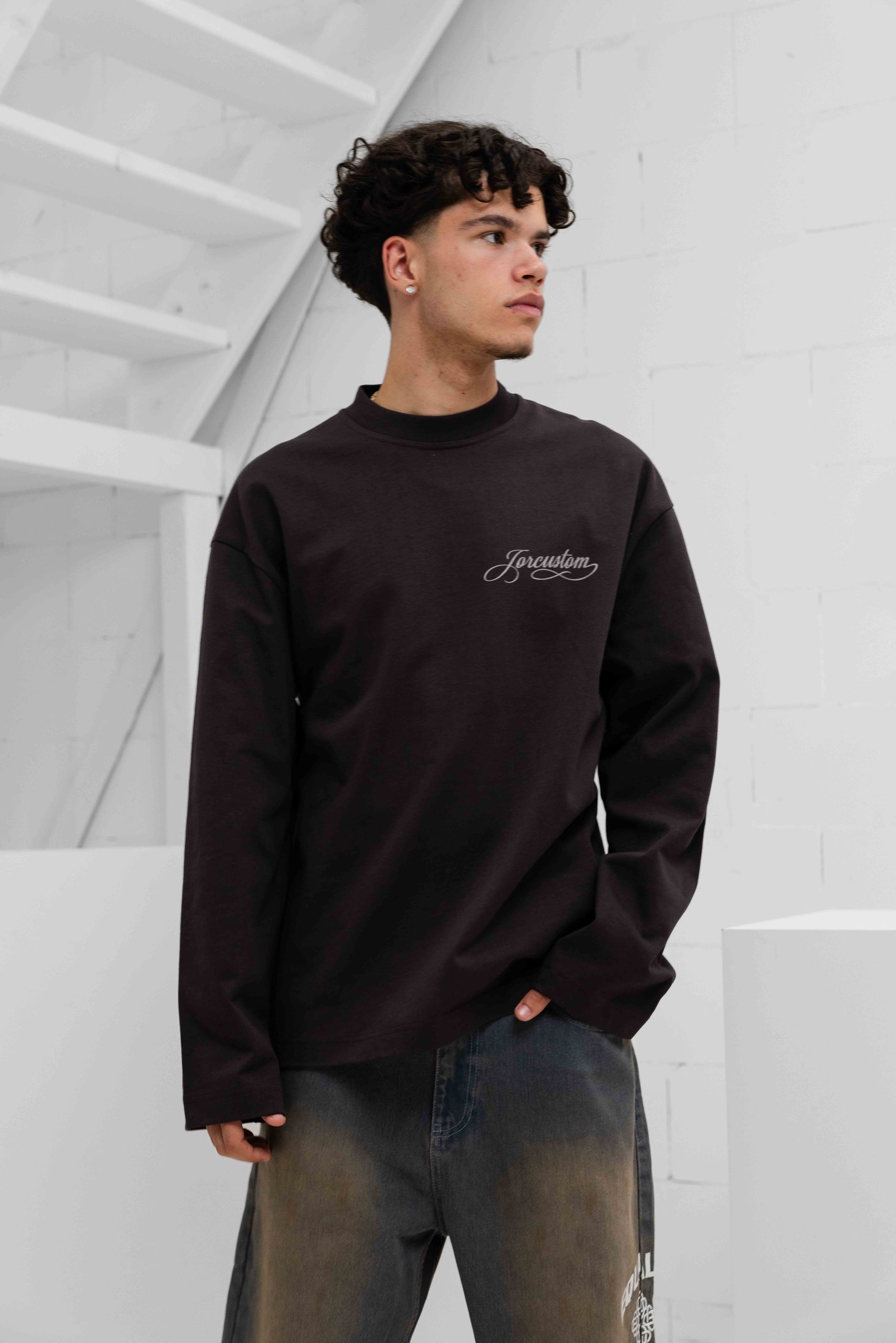 Jorcustom Handscript Longsleeve T-Shirt Heren Bruin