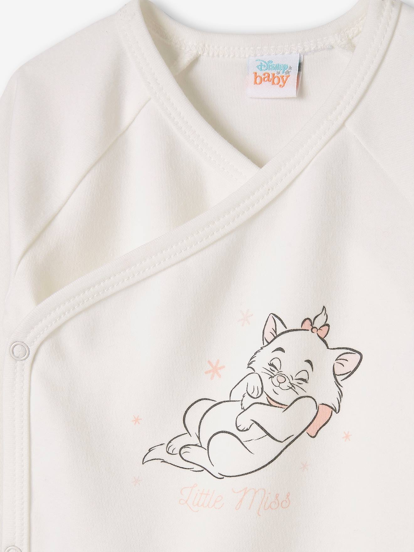 Conjunto para bebê DS® Marie The Aristocats: macacão, body e chapéu. Rosa escuro liso com estampas.