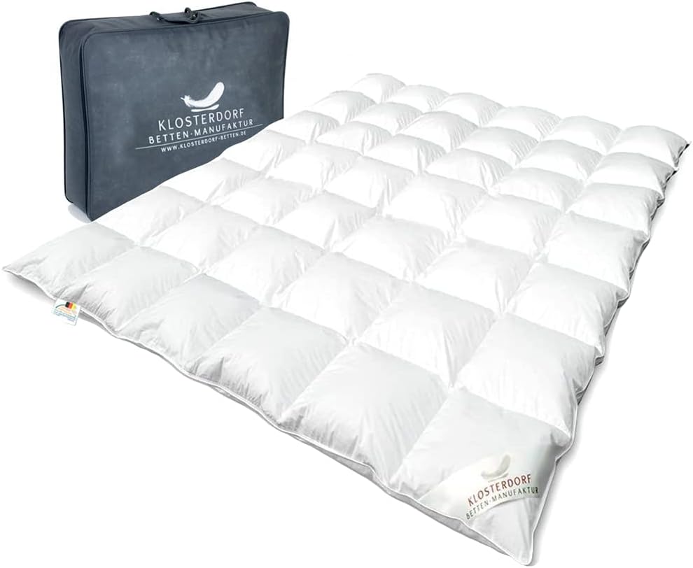 Klosterdorf Bettenmanufaktur Premium Winterdecke - ''grazil'' - 240x220 cm - 2030 Gramm - EXTRA WARM - Daunendecke - Bettdecke - Handarbeit aus Deutschland - Für einen gesunden Schlaf