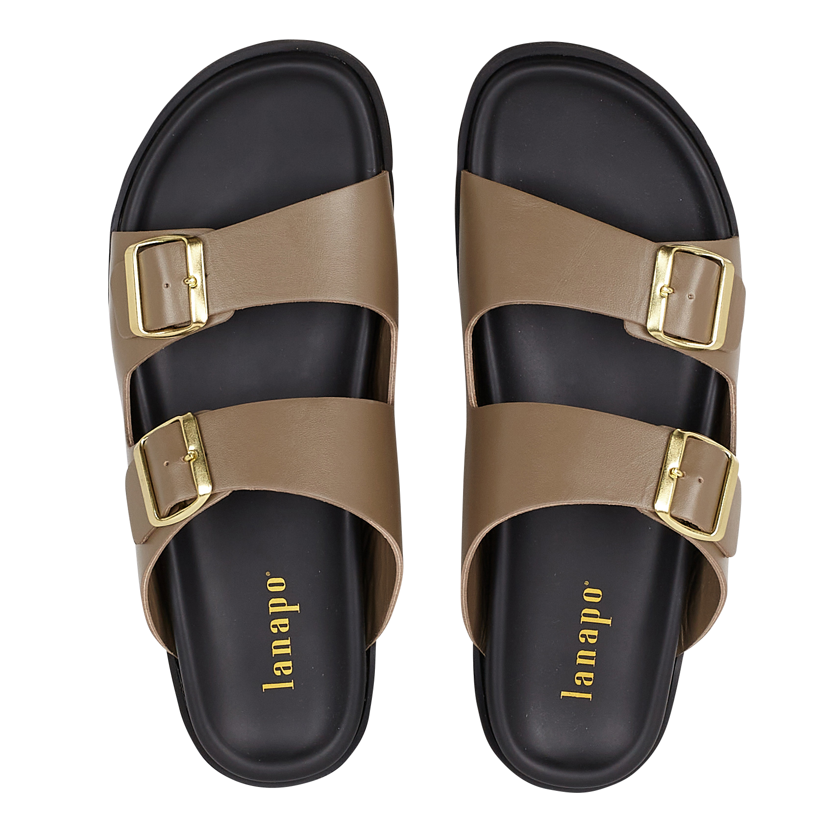 Sandales plates crantées en cuir| Kaki