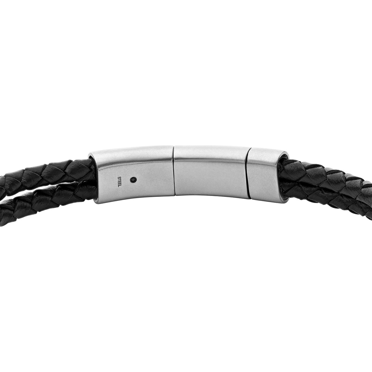 Bracelet FOSSIL acier cuir noir 19,5 cm