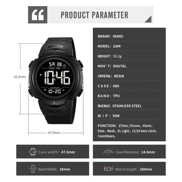 SKMEI Digital Elektronisk Armbåndsur Ur Dobbelt Tid
