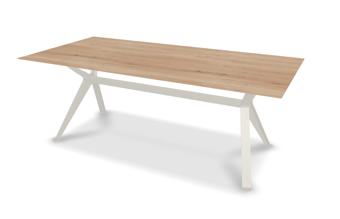 They & Me eettafel Chat - recht met afgeronde hoeken - eikenrustiek bianco olie - onderstel RAL9010 zuiverwit 200 x 100 x 75 | Eiken Rustiek Bianco Olie | Verjongde Rand | Frame Ral9010 Zuiverwit