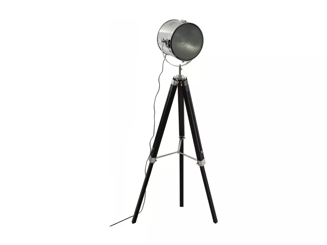 Lampadaire projecteur en Métal et Bois brossé Noir H 152 cm