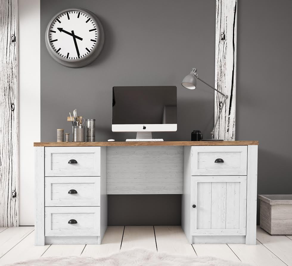 Meubella - Bureau Parello - Wit - Eiken - 160 cm