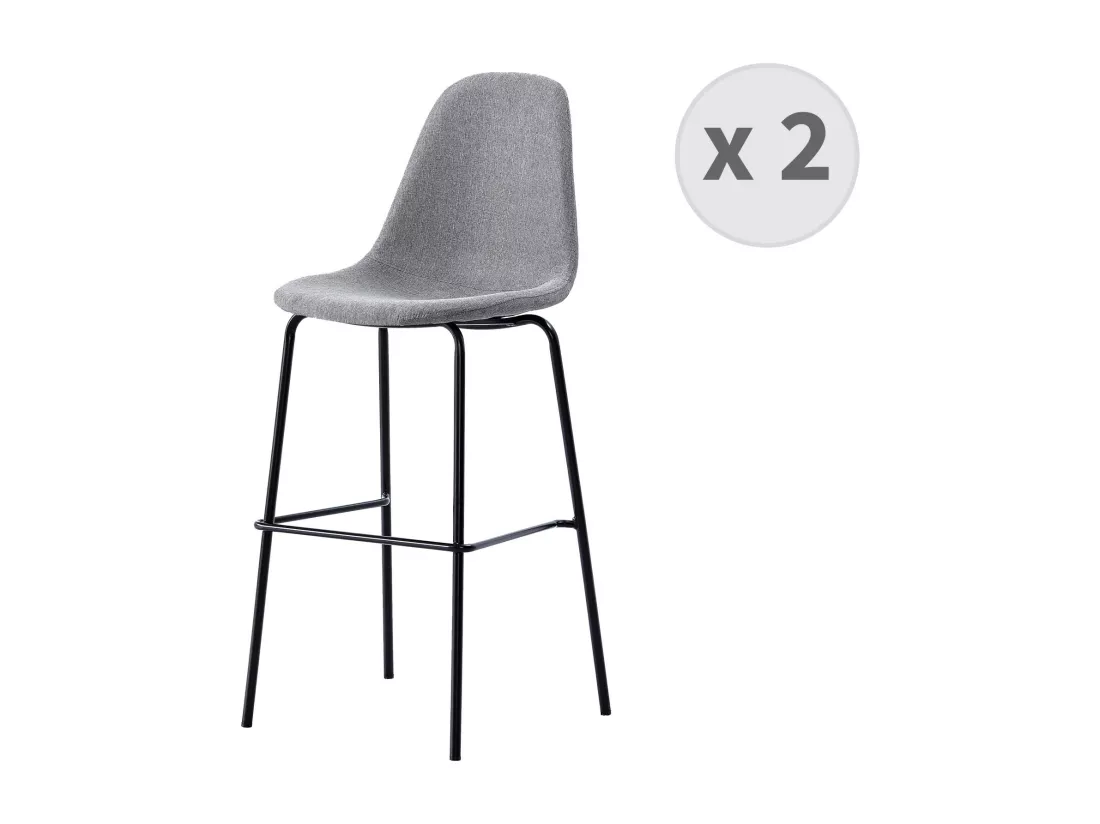 VEGAS - Chaise de bar tissu gris pieds métal noir (x2)