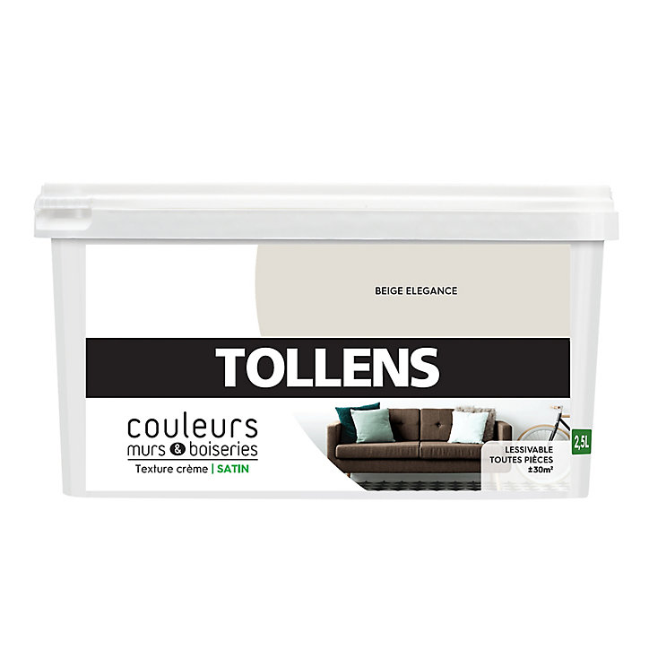 Peinture murs et boiseries Tollens beige élégance satin 2,5L